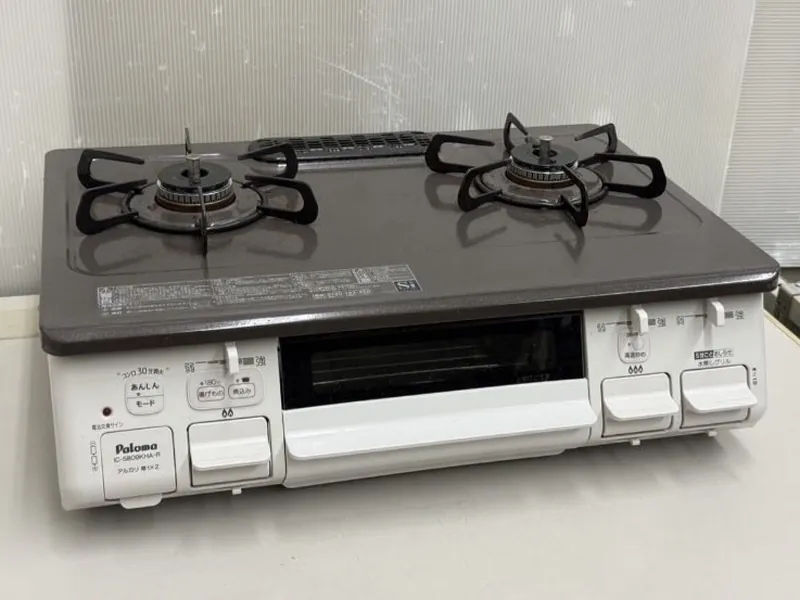 グリル付き2口のガステーブル